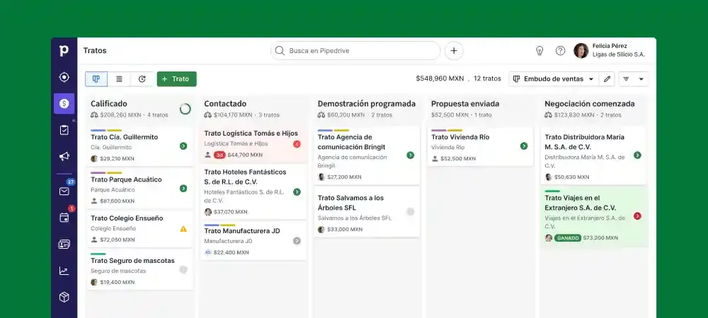 Sección Email de Pipedrive con borradores, bandeja de entrada y plantillas