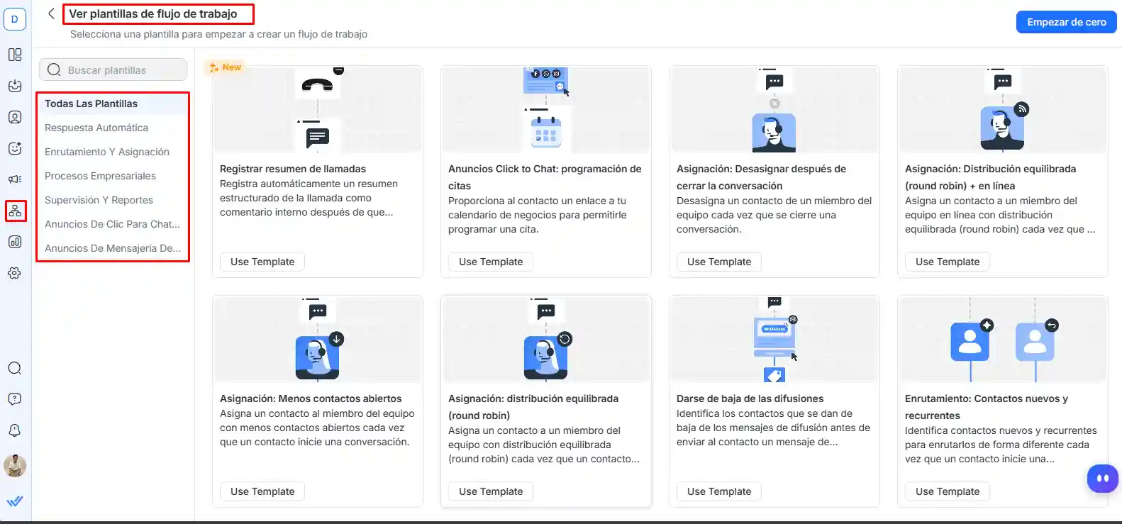 Galeria de plantillas de flujos de trabajo de Respond.io para automatizar la atencion